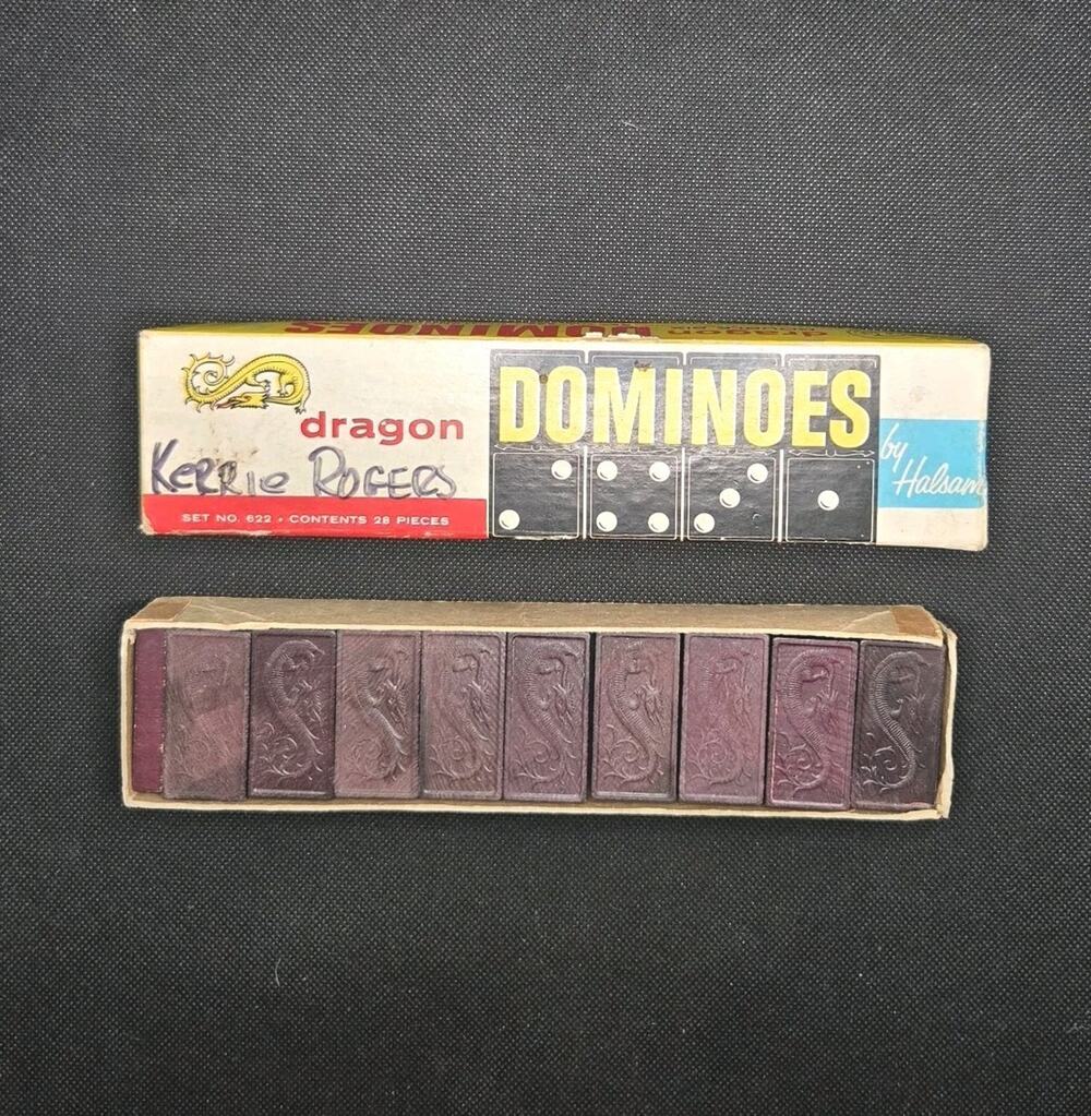 Wooden Dominoes Vintage Halsam Dragon Dominoes No 622 Double Six 28 Complete Set